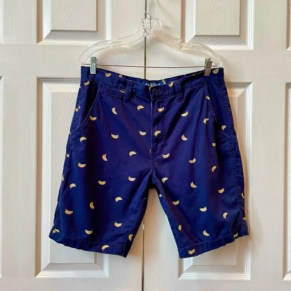 BLUE WITH BANANAS FLEX CLASSIC FIT SHORTS BY ARIZONA JEAN CO SIZE 34 EUC